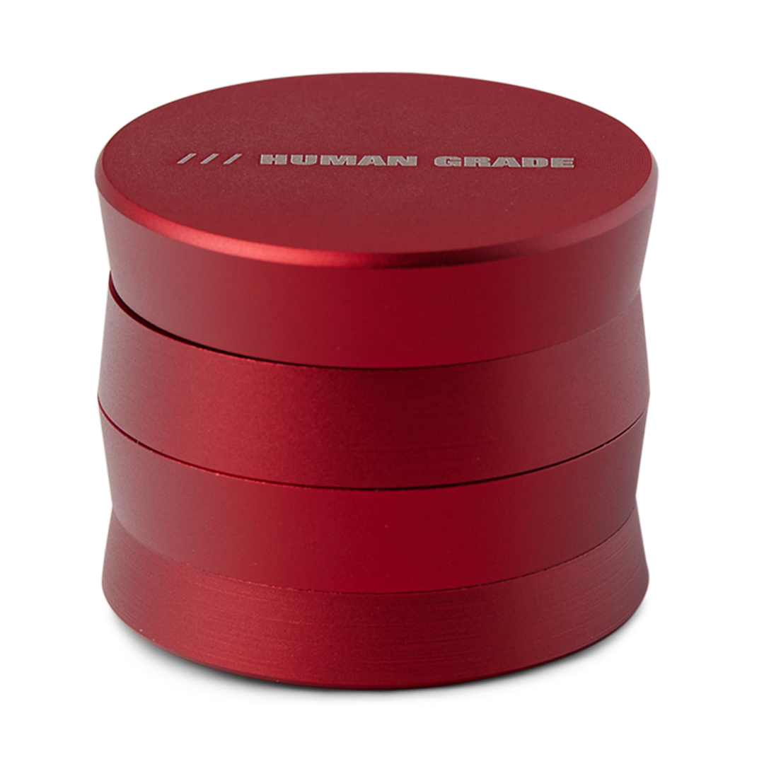 Human Grade Grinder 3A Red 2" 4-Piece, durable with fine teeth, front angle view on white background