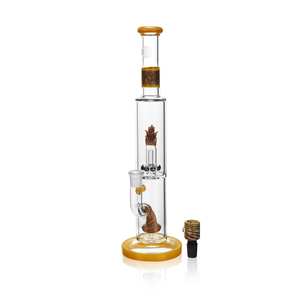 High Society Cygnus Premium Wig Wag Waterpipe, 15" tall, Canary Yellow with Showerhead Percolator, front view