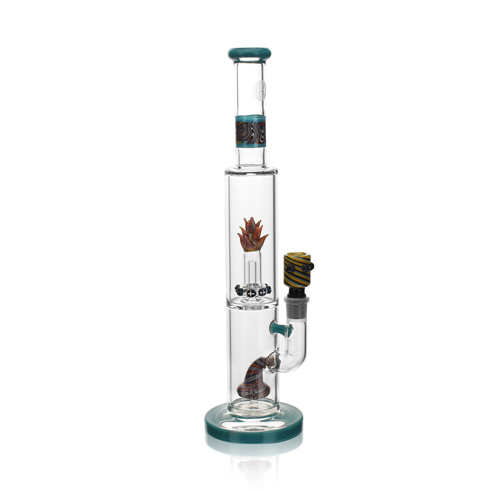 High Society Cygnus Wig Wag Waterpipe in Turquoise with Intricate Glasswork, Front View