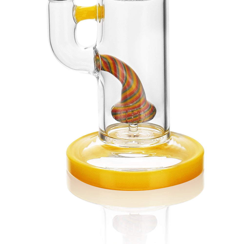 High Society Cygnus Wig Wag Waterpipe with Turquoise Accents and Yellow Base, Close-up