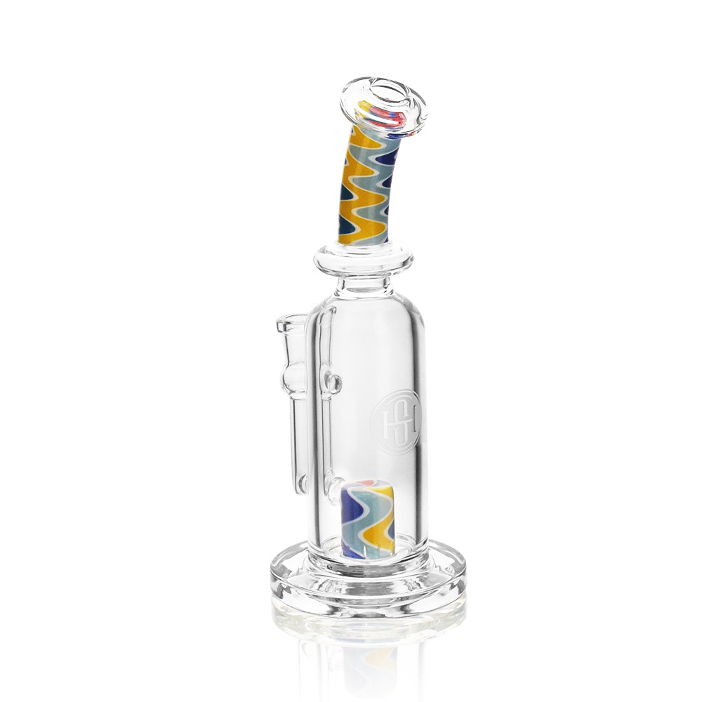 High Society Centauri Wig Wag Hybrid Pipe in White Rainbow, Front View on Seamless White