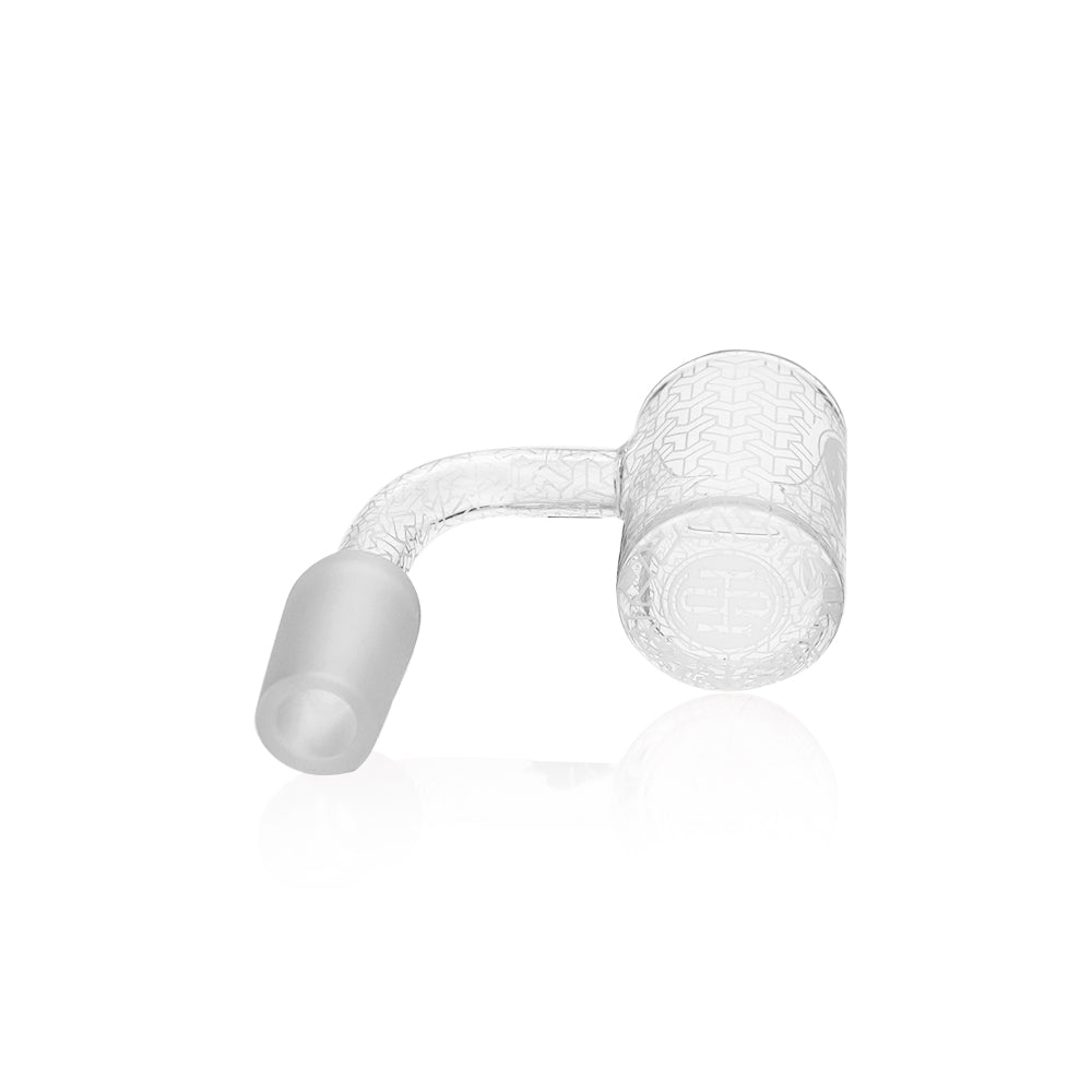 High Society Sol Single Weld Etched Quartz Banger - Clear, Side View on White Background