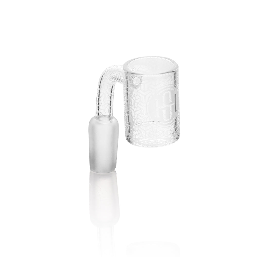 High Society Etched Quartz Banger for Dab Rigs, 90 Degree Male Joint, 14mm, Clear View