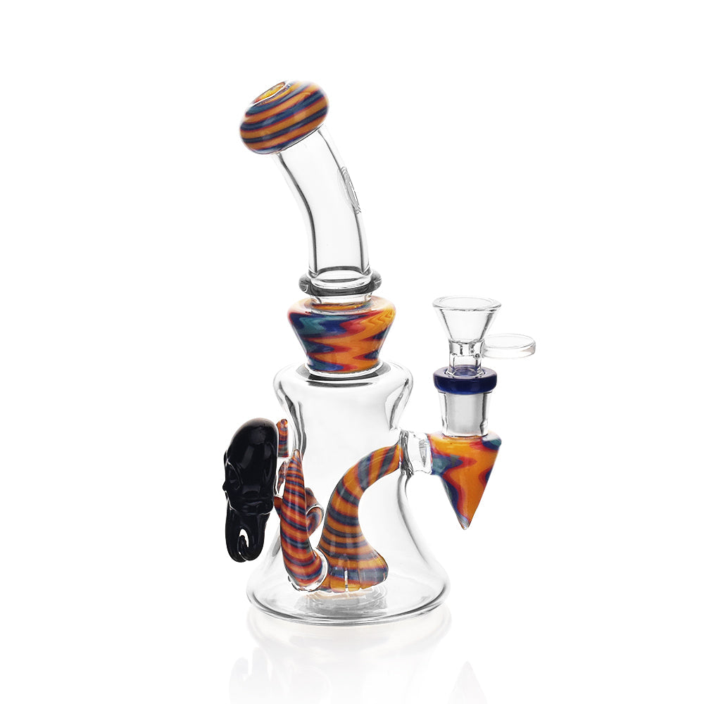 High Society Tulu Wig Wag Concentrate Rig in Blue/Yellow with Glass Nail, Front View