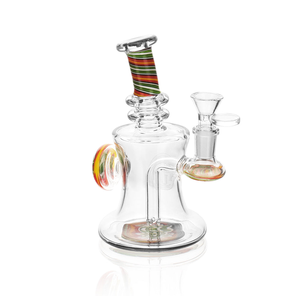 High Society Astara Wig Wag Concentrate Rig in Miami style, clear glass with colorful accents, front view