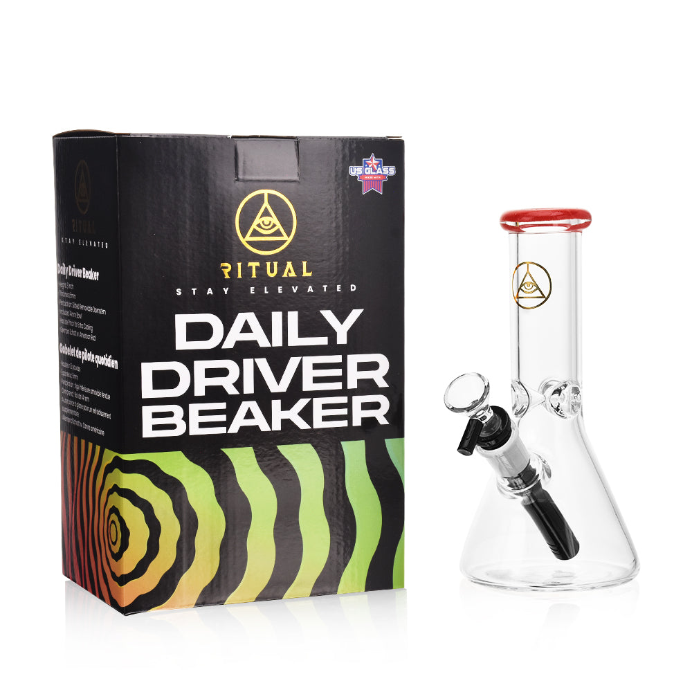 Ritual Smoke Daily Driver 8" Beaker Bong with Crimson Accents and Packaging