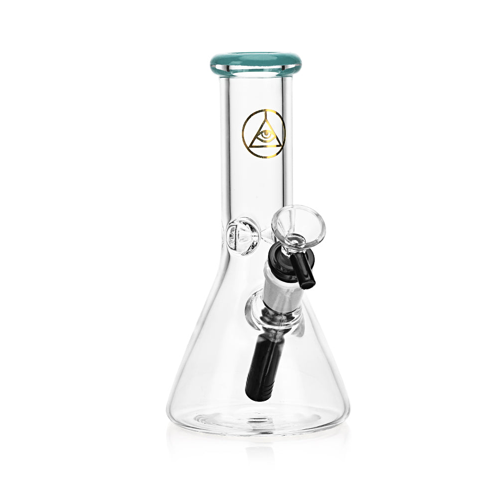 Ritual Smoke 8" Beaker Bong with Turquoise Accents and Logo - Front View