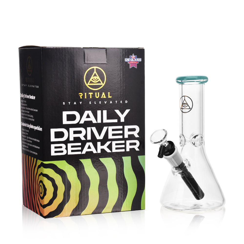 Ritual Smoke 8" Beaker Bong with Turquoise Accents and Box - Front View