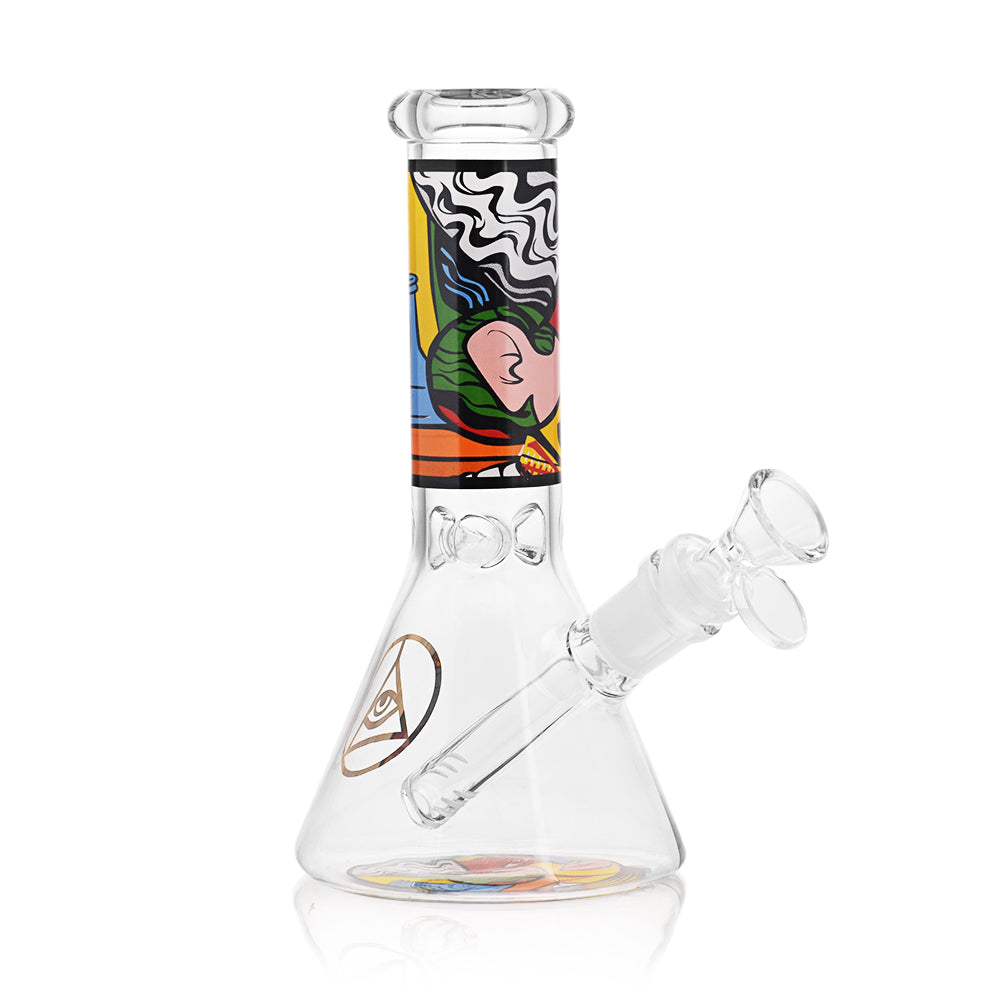 Ritual Smoke Atomic Pop 8" Beaker Bong with Vibrant Lips Artwork - Clear Borosilicate Glass