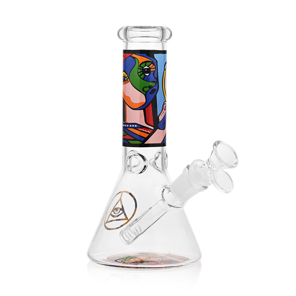 Ritual Smoke Atomic Pop 8" Glass Beaker - Whisper with vibrant artwork, front view on white background
