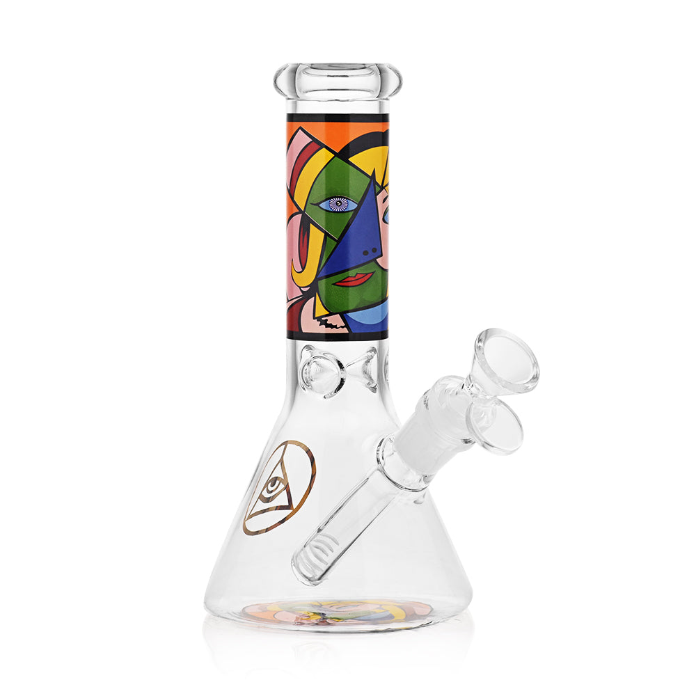 Ritual Smoke Atomic Pop 8" Glass Beaker Bong with Blue Eyes Design - Front View
