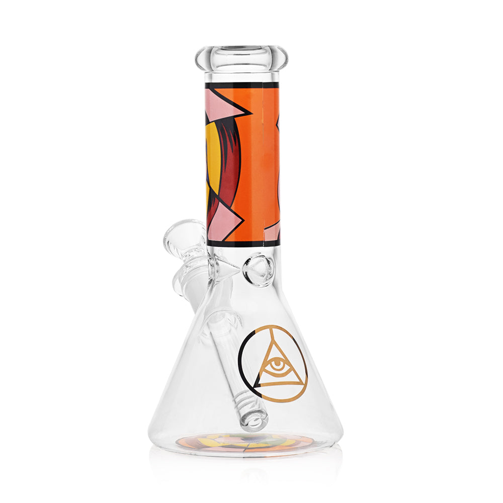 Ritual Smoke Atomic Pop 8" Beaker Bong with Blue Eyes Design and 45 Degree Joint - Front View