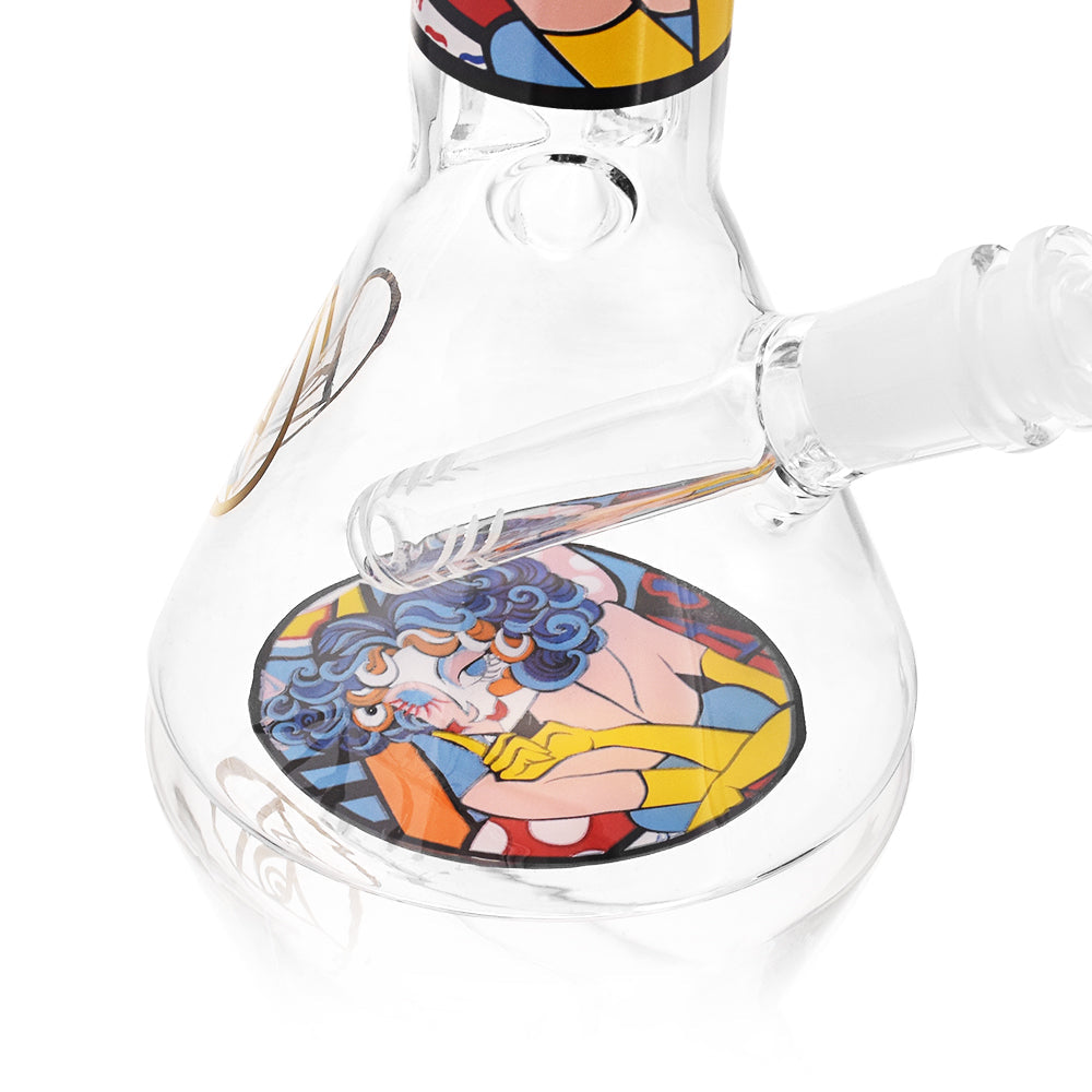 Ritual Smoke Atomic Pop 8" Glass Beaker with Winking Face Artwork - Close-up Side View