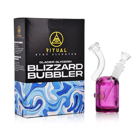 Ritual Smoke Blizzard Bubbler in Purple with Box, Angled View, Compact Design for Easy Grip