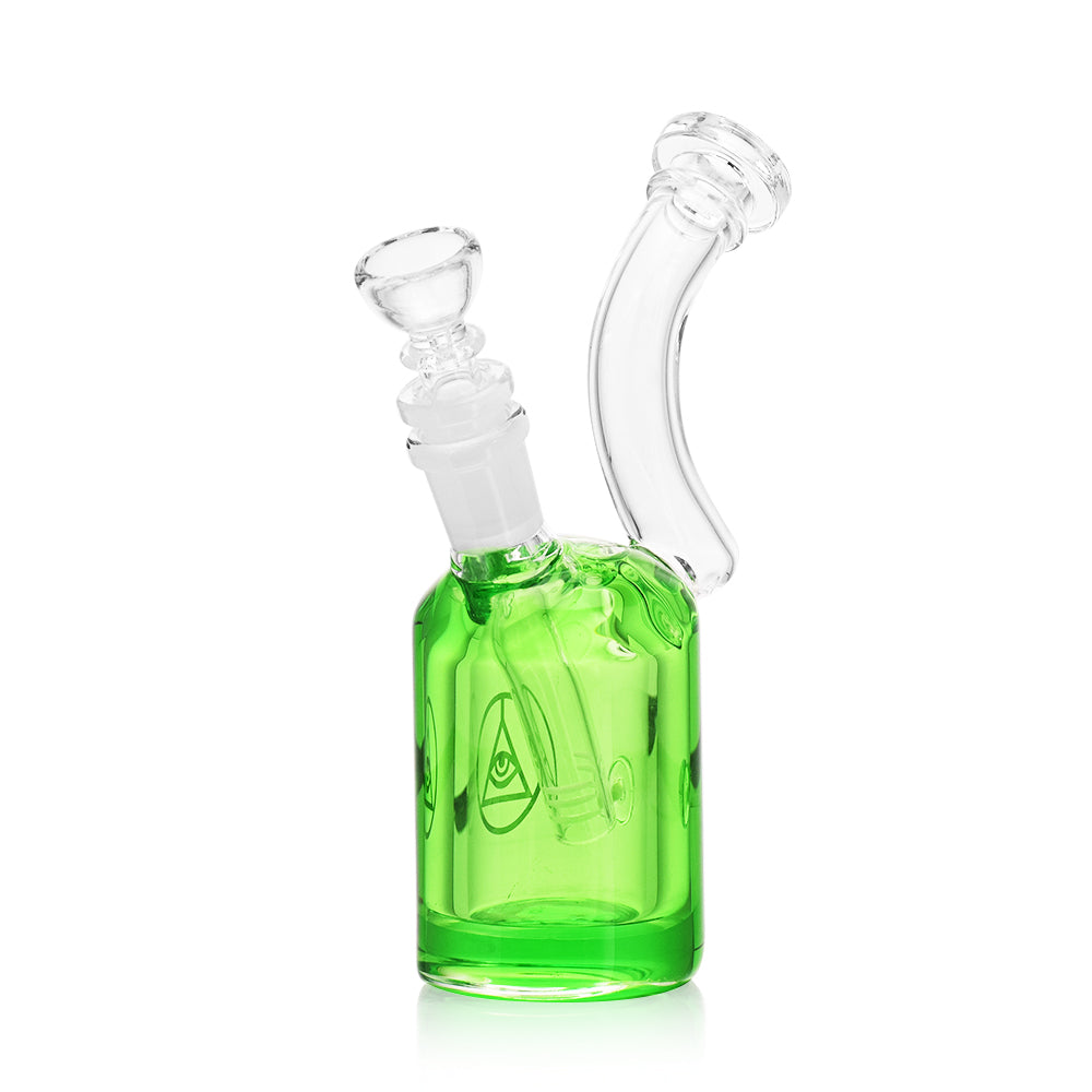 Ritual Smoke - Blizzard Bubbler in green with clear curved mouthpiece - front view