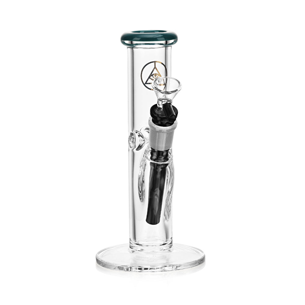 Ritual Smoke 8" Straight Tube Bong with Turquoise Accents and Clear Glass, Front View