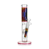 Ritual Smoke Prism 10" Pink Glass Straight Tube with Colorful Accents - Front View