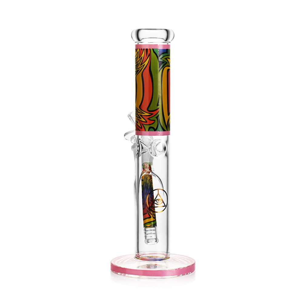 Ritual Smoke Prism 10" Glass Straight Tube in Pink with Colorful Accents - Front View