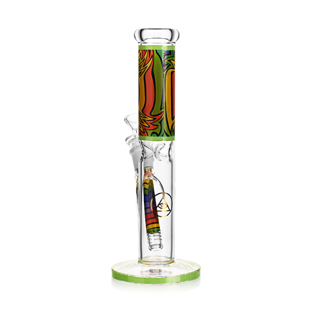 Ritual Smoke Prism Glass Straight Tube Bong, 10-inch Height, Lime Accents, Front View