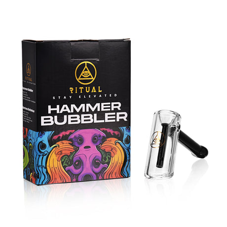 Ritual Smoke Hammer Bubbler in Black with Box - Angled Side View