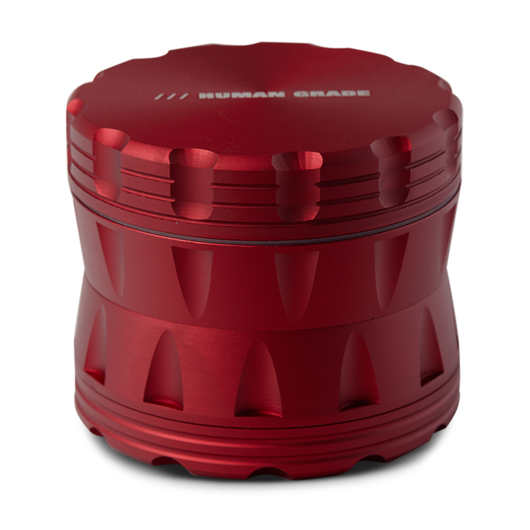 Human Grade Grinder 2A in Red, 2.5" 4-Piece, Precision Teeth, Front View on White Background