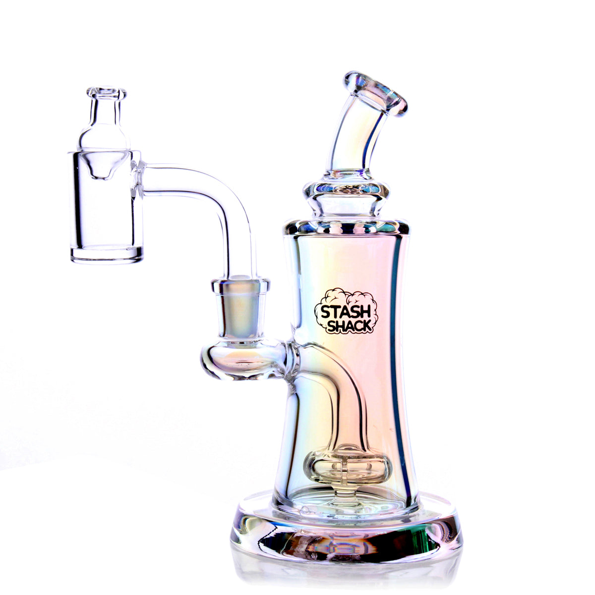Elysian Mini Rig by The Stash Shack in Rainbow, 5.5" Borosilicate Glass Dab Rig with Banger Hanger