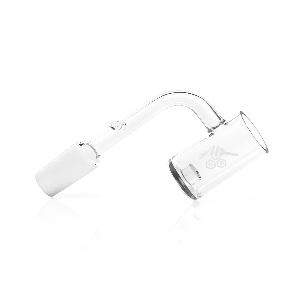 Honeybee Herb Enail Core Reactor Quartz Banger at a 90Β° angle, clear, flat top design for dab rigs