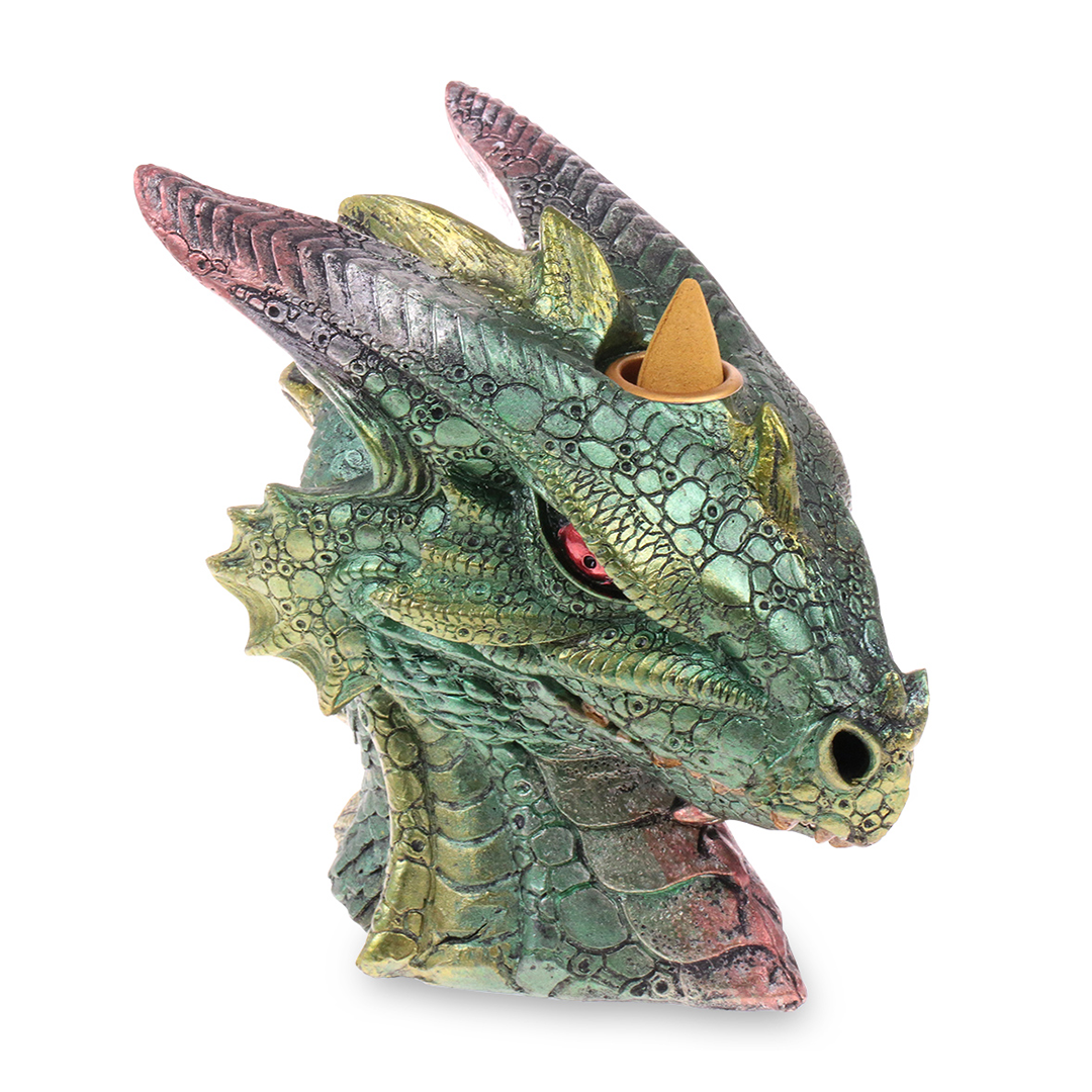 Fantasy Enchanted Backflow Incense Burner featuring a Big Green Dragon design, ideal for mystical decor