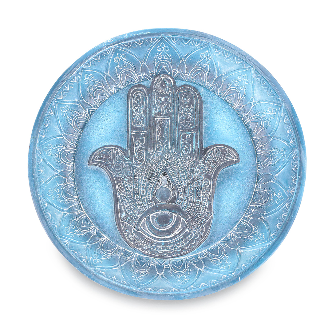 Fantasy Hamsa Incense Stick Burner in Blue - Top View Polyresin Home Decor