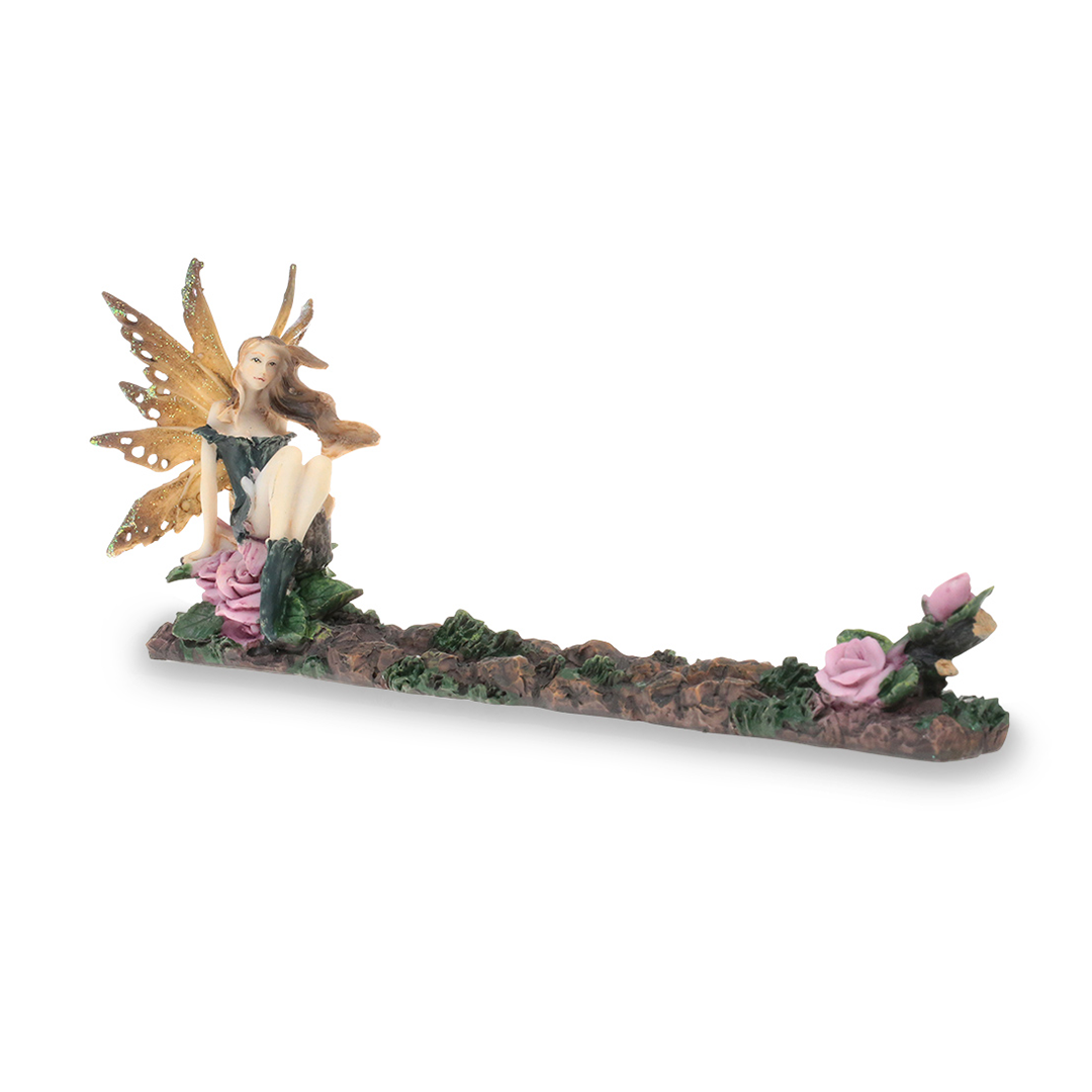Fantasy Fairy Flowers Incense Stick Burner, Polyresin, Side View - Ideal for Home Decor