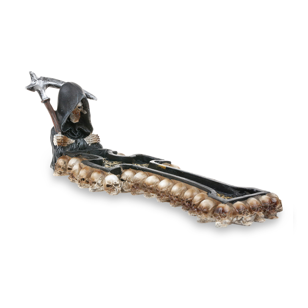 Fantasy Grim Reaper Incense Stick Burner, Polyresin, Side View on White Background