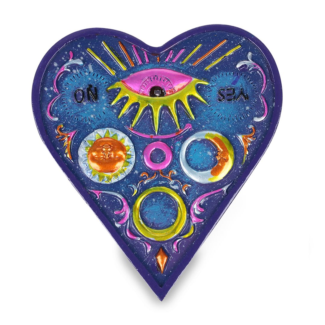 Fantasy Ouija Heart-Shaped Incense Burner with Celestial Design - Top View