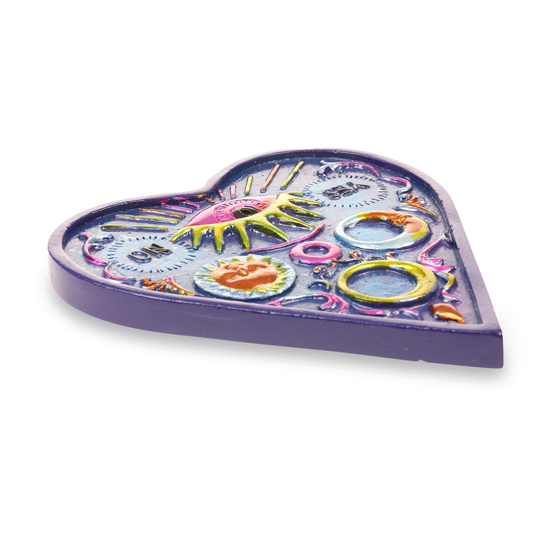 Fantasy Polyresin Incense Stick Burner, Heart-Shaped with Colorful Celestial Design