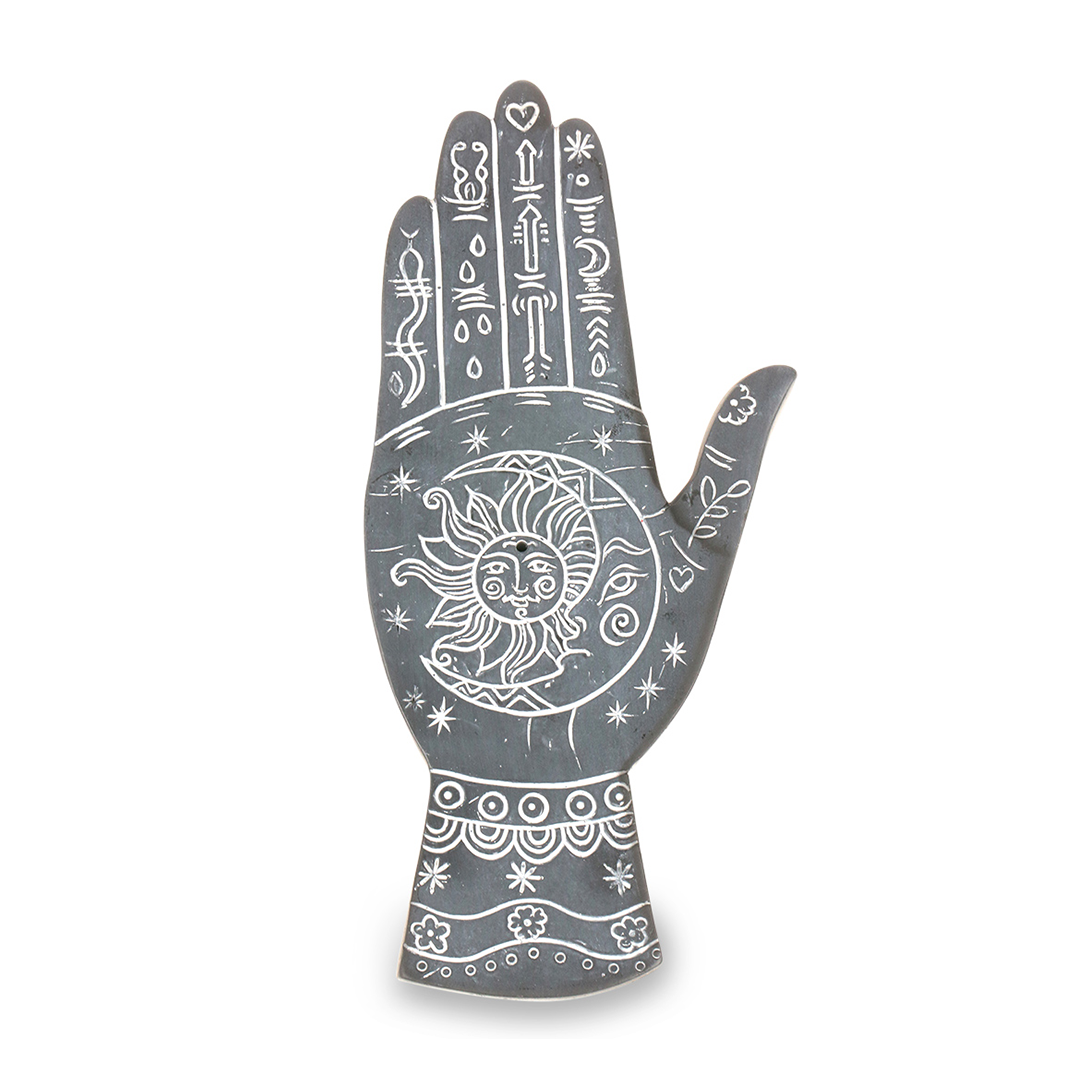 Fantasy Palmistry Polyresin Incense Stick Burner, Front View with Mystical Designs