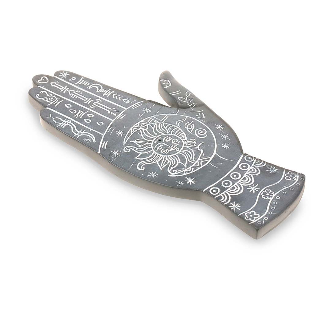 Fantasy Polyresin Incense Stick Burner, Hand Design with Mystical Patterns, Top View