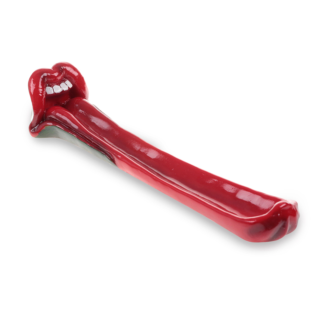 Fantasy Tongue-Shaped Polyresin Incense Stick Burner, Top View on White Background