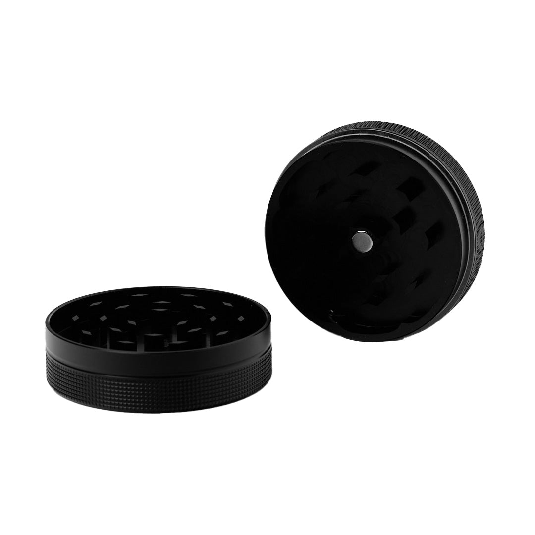 BIGFUN! Medium 2pc Black Grinders Open View showing Teeth for Fine Grinding