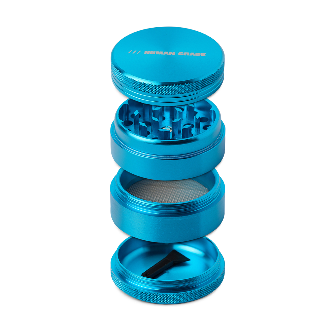 Human Grade Grinder 1A 2-inch 4-Piece in Blue, Isolated Front View on White Background
