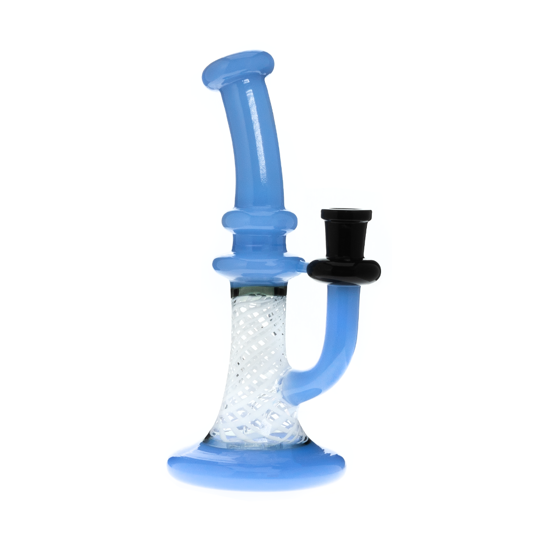 Medusa Customs Blue Glass Water Pipe with Honeycomb Perc, Front View on White Background