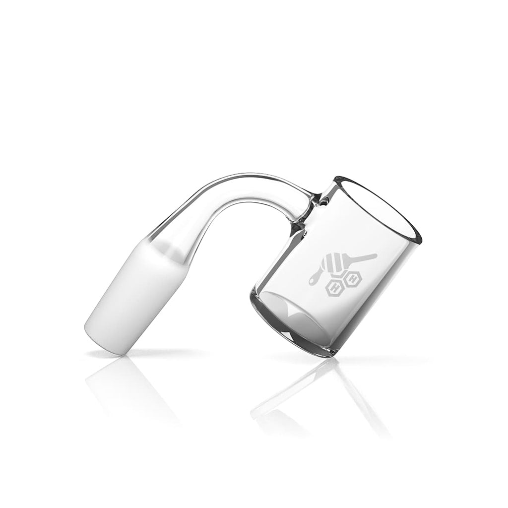 Honeybee Herb Flat Top Quartz Banger 90Β° Degree Angle, Clear, Side View