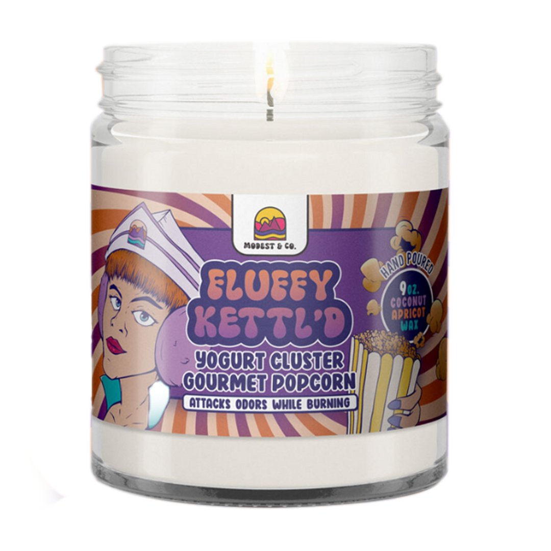 Modest & Co Fluffy Kettl'd Scented Candle, Coconut Apricot Wax, Odor Neutralizing, Front View