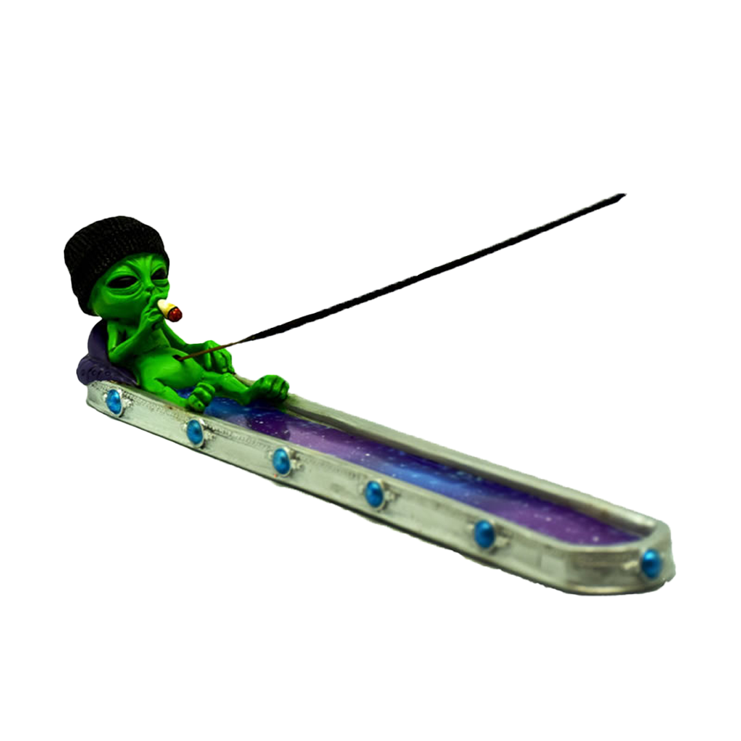 Fantasy Galaxy Alien Incense Stick Burner - Polyresin, Front View with Incense