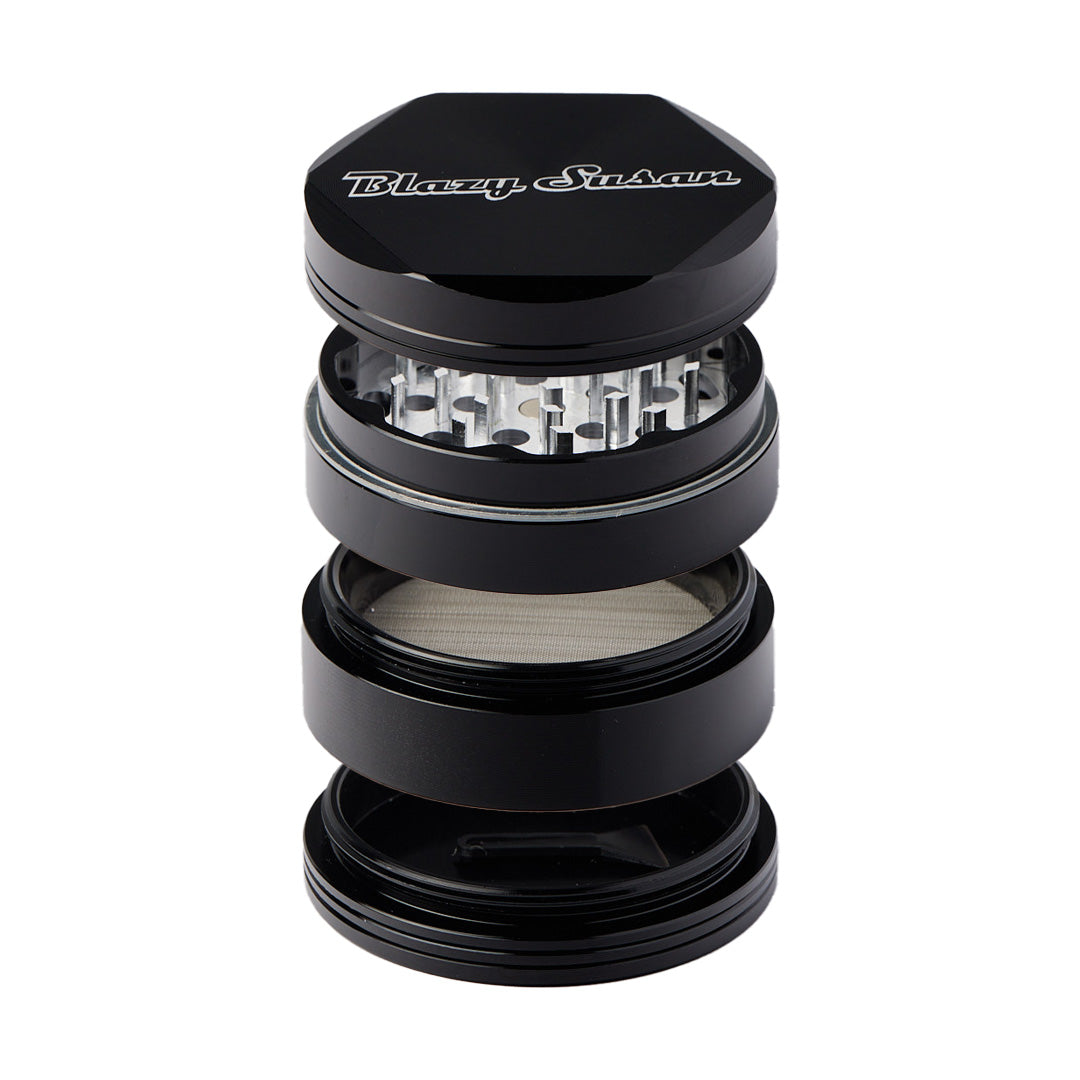 Blazy Susan 2.5" Black Aluminum 4-Piece Herb Grinder with Kief Catcher - Front View