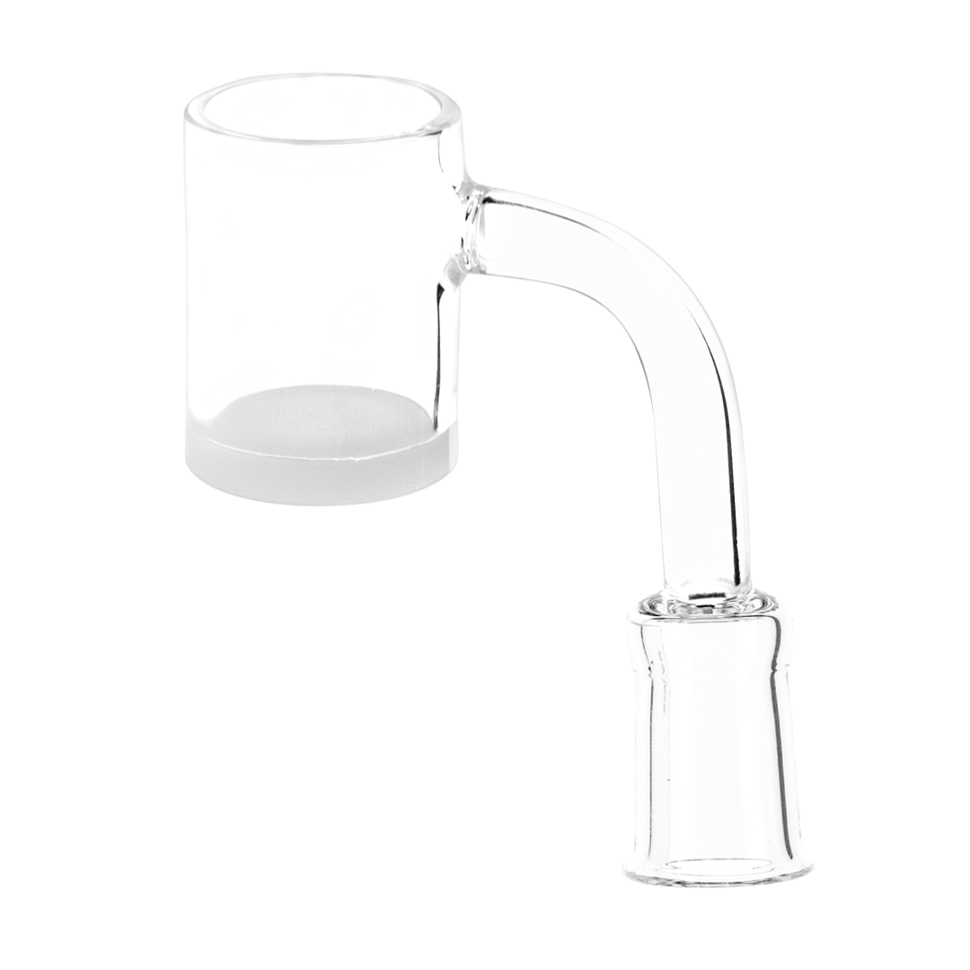 Blue Blood 14mm 90 Degree Banger 3 Pack, clear glass, side view on white background