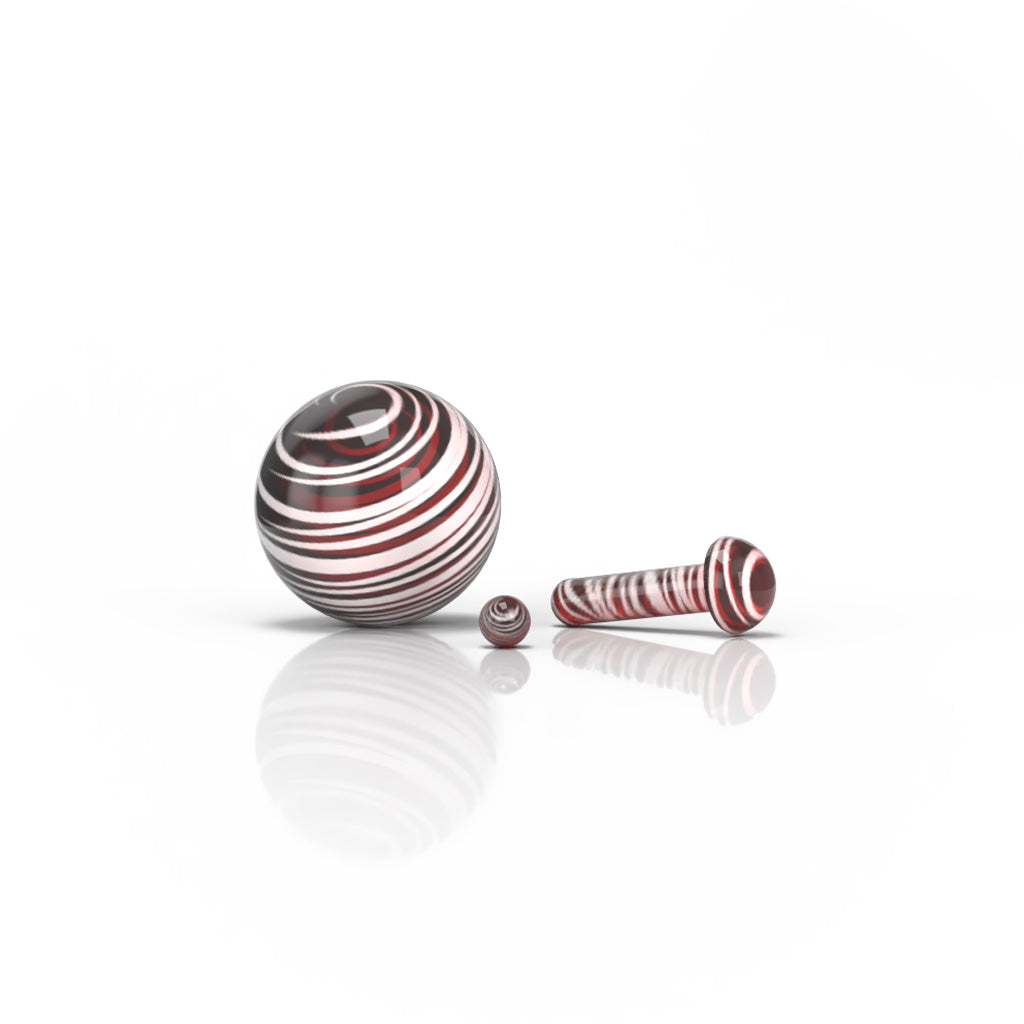 Honeybee Herb Glass Mushroom Pillar Terp Set for Dab Rigs, Red and White Striped Design