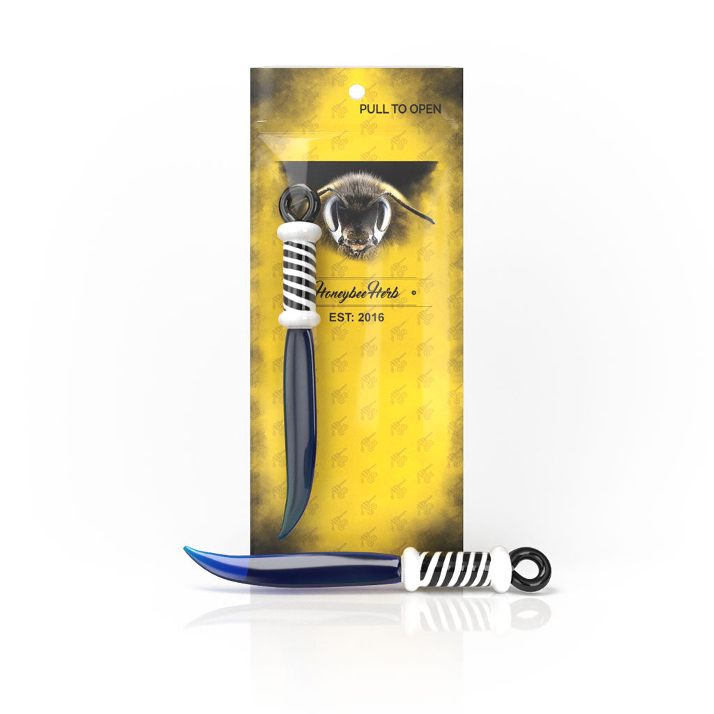 Honeybee Herb Glass Sword Dab Tool in Blue, Novelty Dabber for Concentrates, Front View
