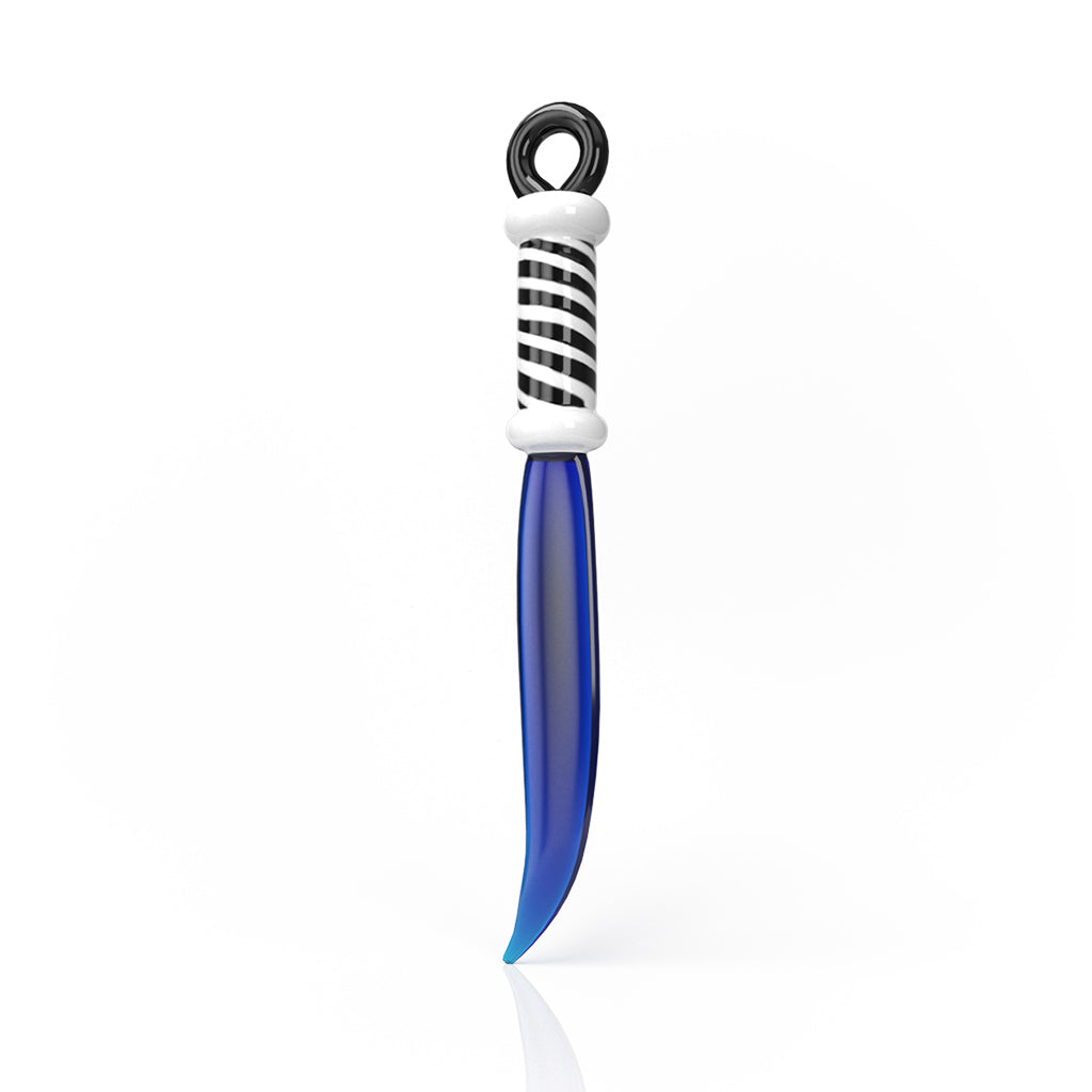 Honeybee Herb Glass Sword Dab Tool in Blue - Novelty Dabber with Striped Handle