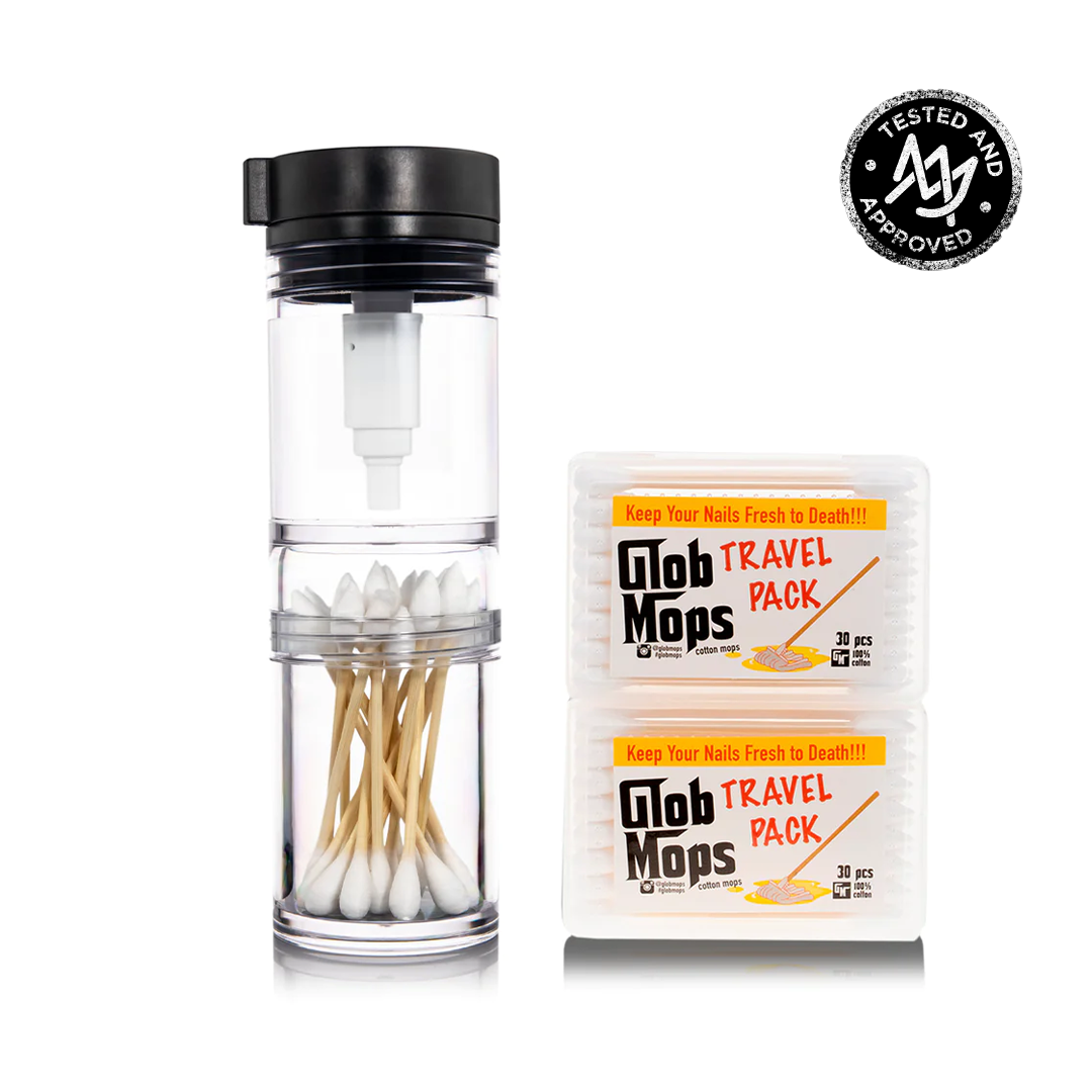 MJ Arsenal Clean Can with Glob Mops Travel Pack, cotton swabs for bong cleaning, front view