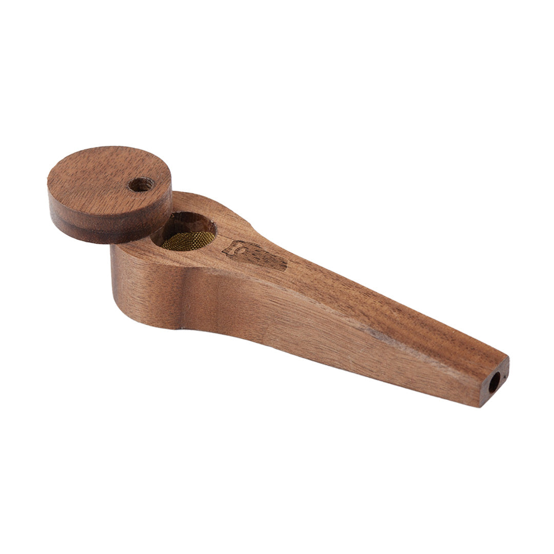 Bearded Distribution 4" Exotic Wooden Hand Pipe with Secure Lid & Brass Screen, Angled Side View
