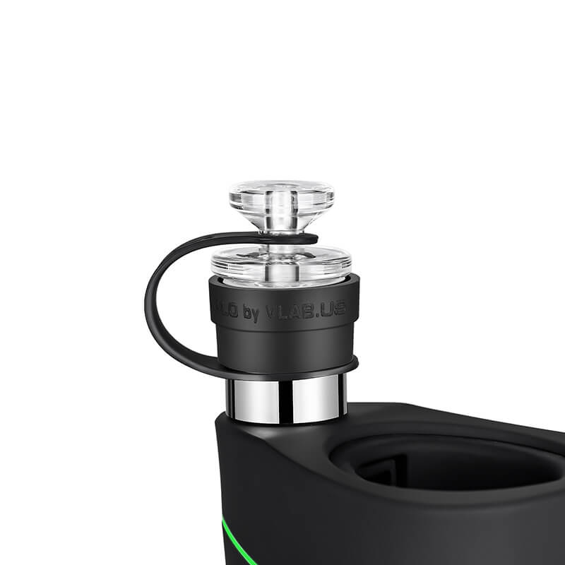 VLAB Halo Elegant Carb Cap with Secure Tether Accessory on Dab Rig - Close-up